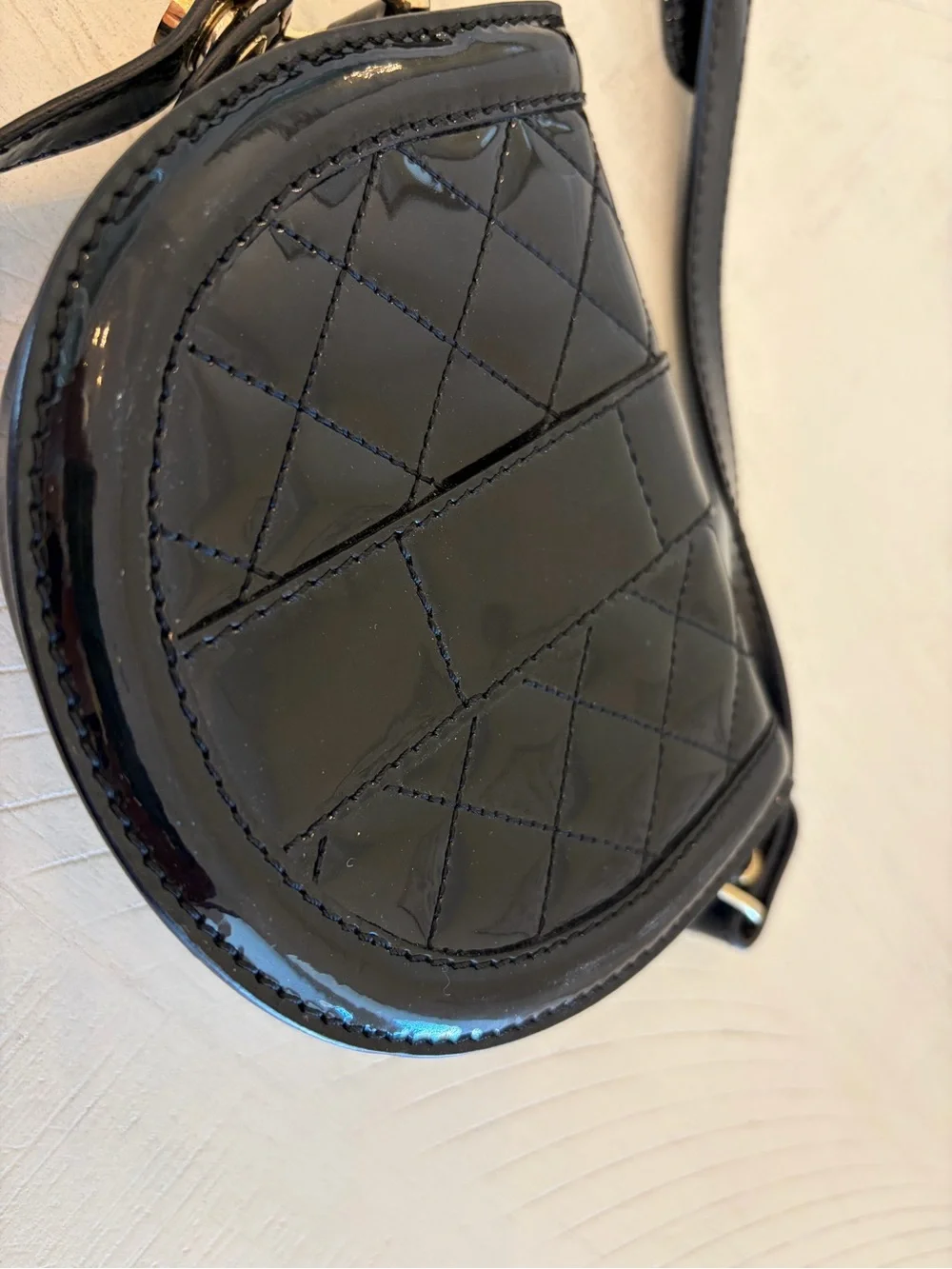 Burberry Black Patent Quilted Crossbody Bag with Gold Hardware